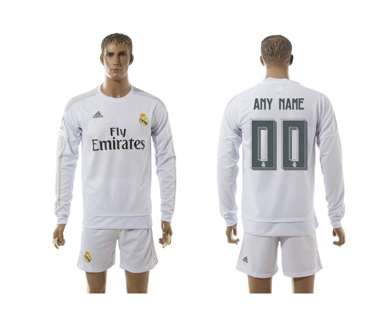 2015-16 Real Madrid Home Long Sleeve Customized Jersey