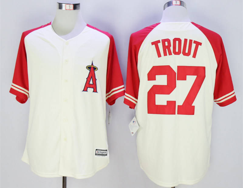 Angels 27 Mike Trout Cream New Cool Base Jersey - Click Image to Close