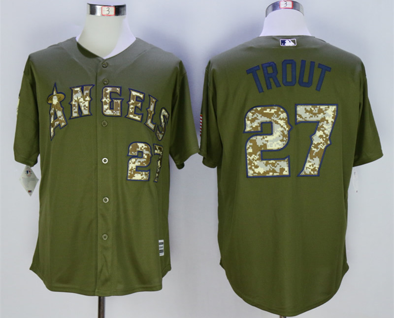 Angels 27 Mike Trout Olive Green New Cool Base Jersey