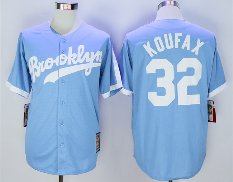 Dodgers 32 Sandy Koufax Light Blue Throwback Jersey