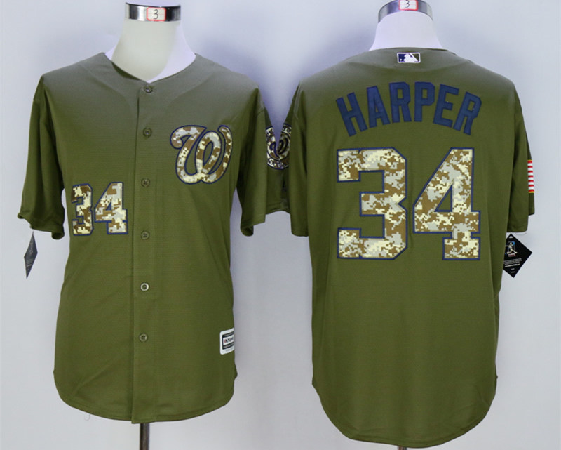 Nationals 34 Bryce Harper Olive Green New Cool Base Jersey