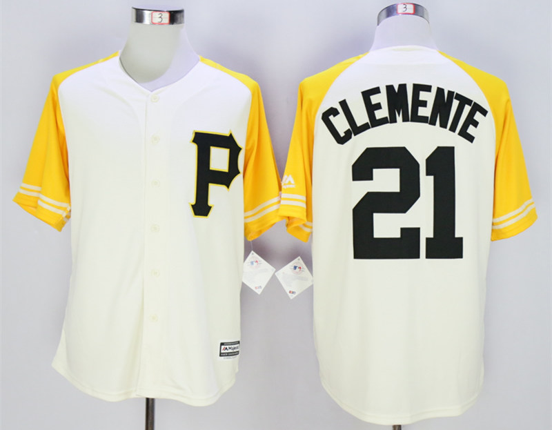 Pirates 21 Roberto Clemente Cream New Cool Base Jersey