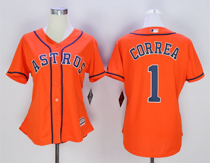 Astros 1 Carlos Correa Orange Women New Cool Base Jersey