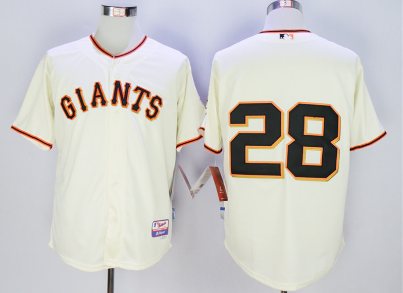 Giants 28 Buster Posey Cream Cool Base Jersey