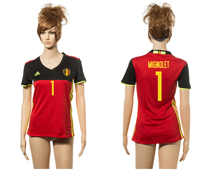 Belgium Home 1 MIGNOLET Home Euro 2016 Women Jersey