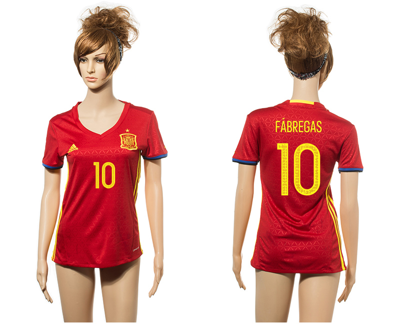 Spain 10 FABREGAS Home Euro 2016 Women Jersey