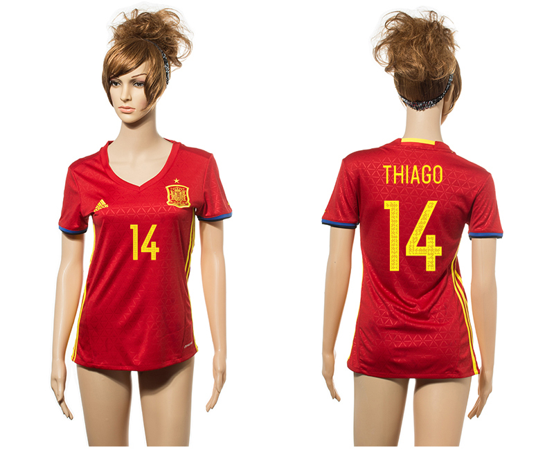 Spain 14 THIAGO Home Euro 2016 Women Jersey