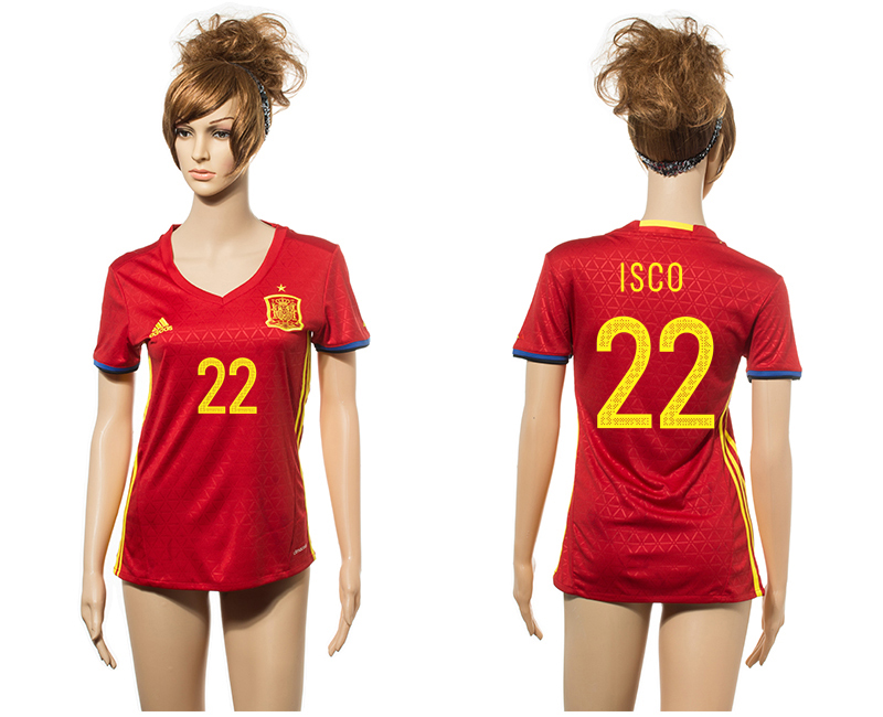 Spain 22 ISCO Home Euro 2016 Women Jersey