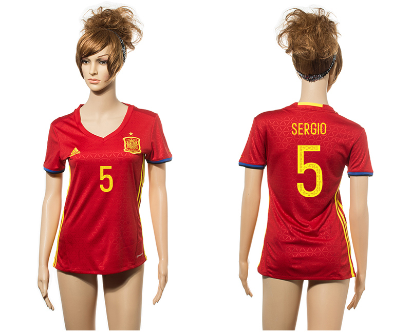 Spain 5 SERGIO Home Euro 2016 Women Jersey