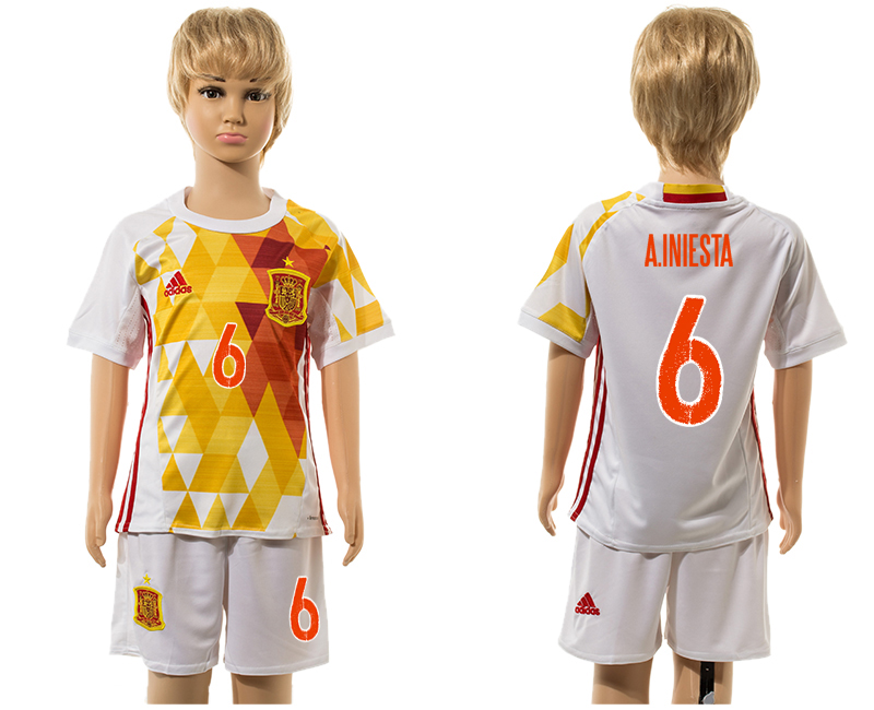 Spain 6 A.INIESTA Away Euro 2016 Youth Jersey