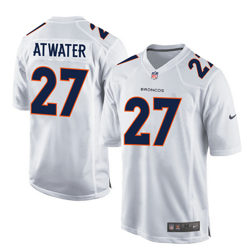 Nike Broncos 27 Steve Atwater White Game Event Jersey - Click Image to Close