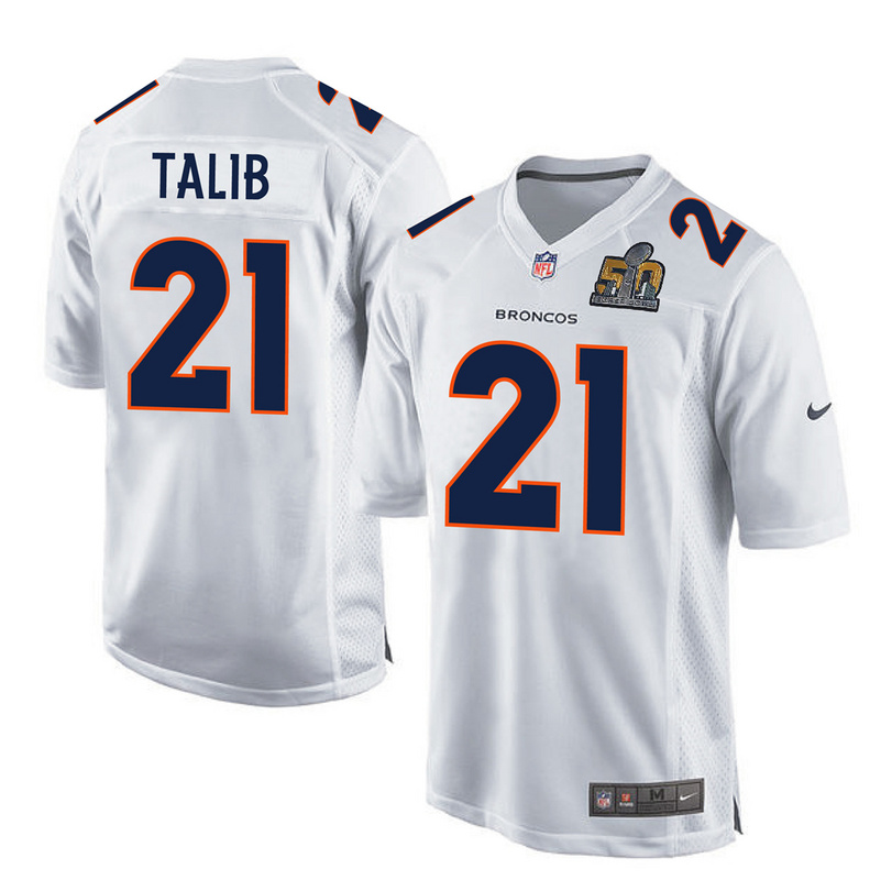 Nike Broncos 21 Aqib Talib White Youth Super Bowl 50 Bound Game Event Jersey - Click Image to Close