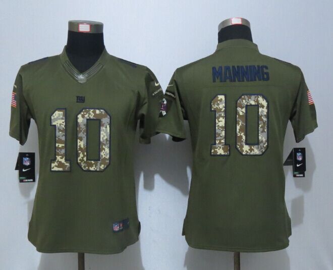Nike Giants 10 Eli Manning Green Salute To Service Women Limited Jersey