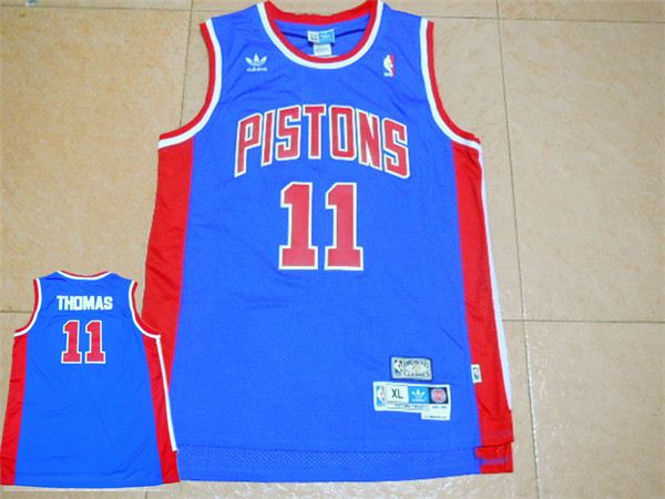 Pistons 11 Isiah Thomas Blue Hardwood Classics Jersey
