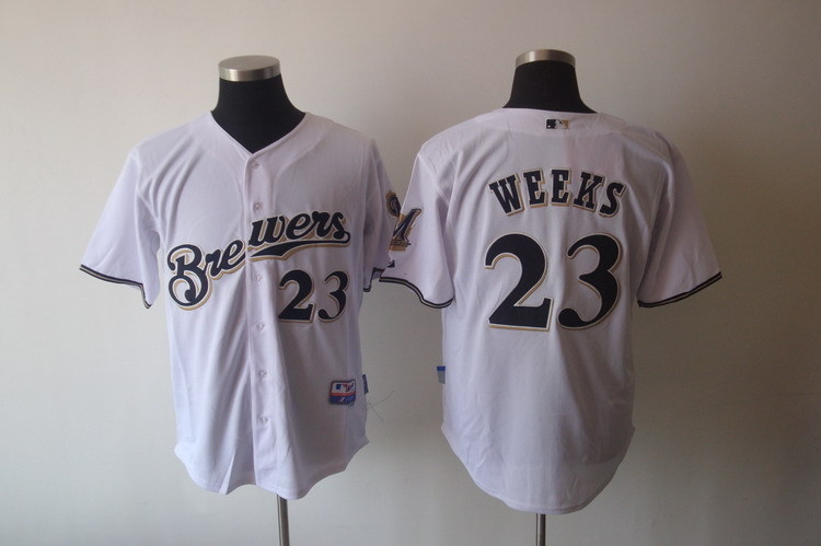 Brewers 23 Rickie Weeks White Cool Base Jersey - Click Image to Close