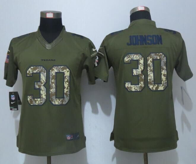 Nike Texans 30 Kevin Johnson Green Salute To Service Women Limited Jersey
