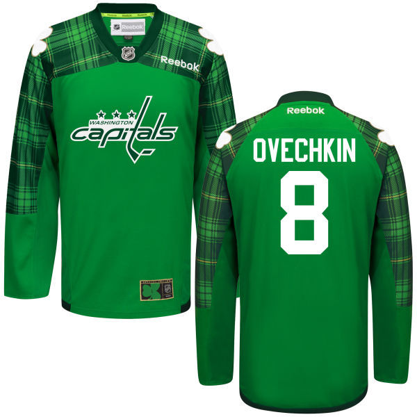 Capitals 8 Alex Ovechkin Green St. Patrick's Day Reebok Jersey - Click Image to Close