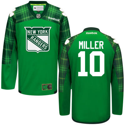 Rangers 10 J.T. Miller Green St. Patrick's Day Reebok Jersey