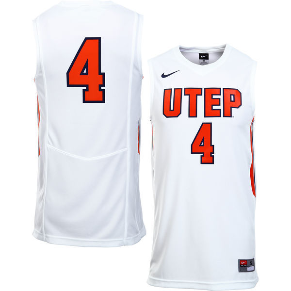Nike Utep Miners #4 White Basketball College Jersey - Click Image to Close