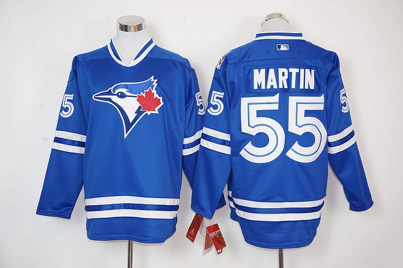 Blue Jays 55 Russell Martin Blue Long Sleeve Jersey - Click Image to Close