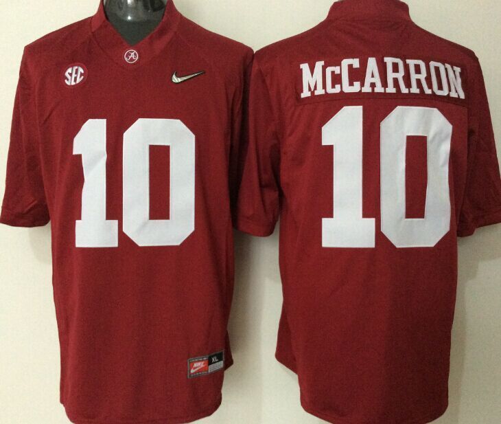 Alabama Crimson Tide 10 AJ McCarron Red With Silver Logo College Jersey