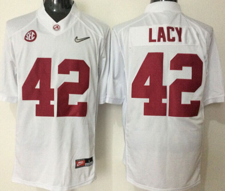 Alabama Crimson Tide 42 Eddie Lacy White With Silver Logo College Jersey - Click Image to Close