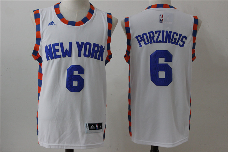 Knicks 6 Kristaps Porzingis White Swingman Jersey - Click Image to Close