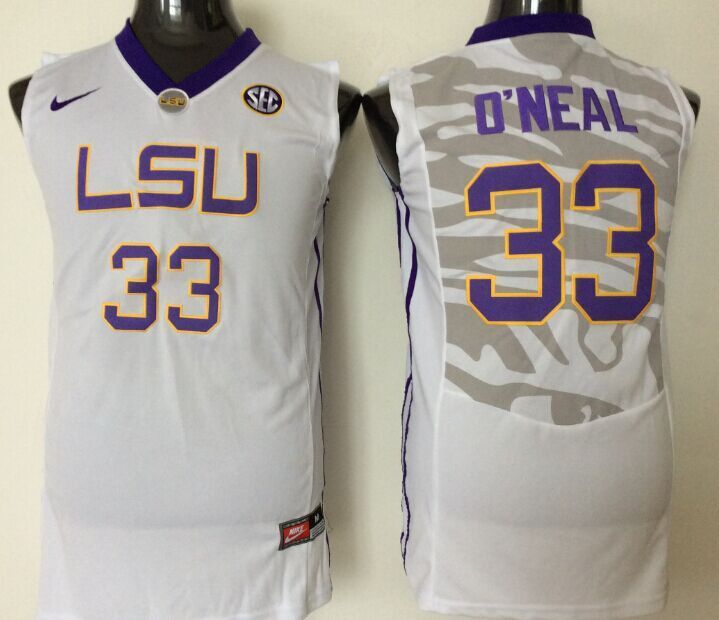 LSU Tigers 33 Shaquille O'Neal White Basketball College Jersey