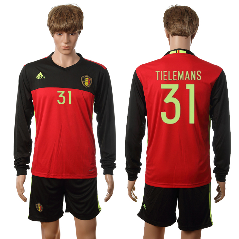 Belgium 31 TIELEMANS Home UEFA Euro 2016 Long Sleeve Jersey