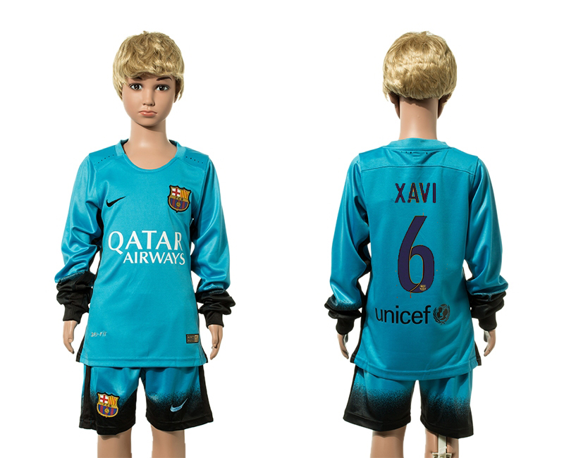 2015-16 Barcelona 6 XAVI Third Away Youth Jersey