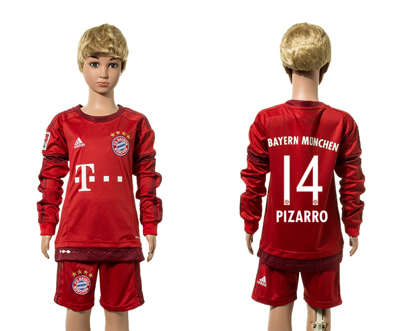 2015-16 Bayern Munich 14 PIZARRO Home Youth Long Sleeve Jersey
