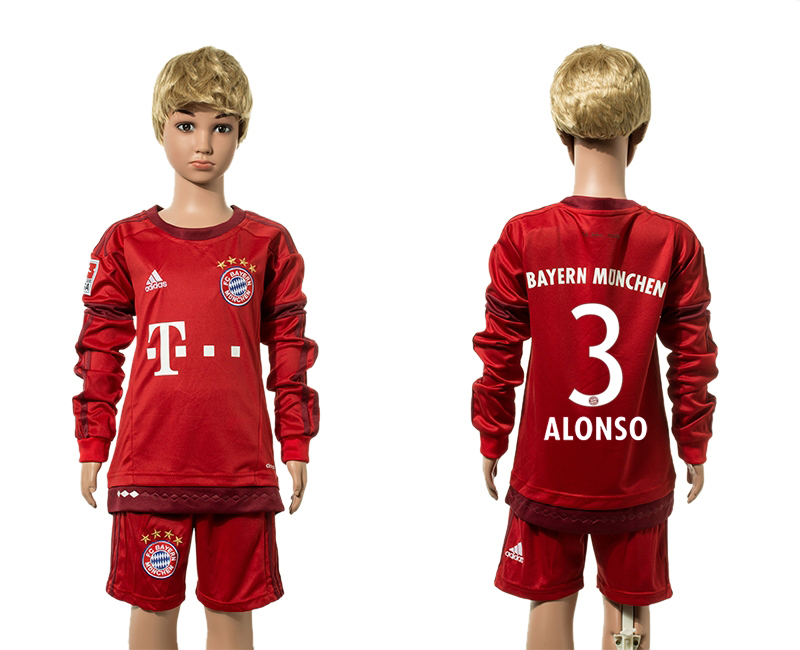 2015-16 Bayern Munich 3 ALONSO Home Youth Long Sleeve Jersey