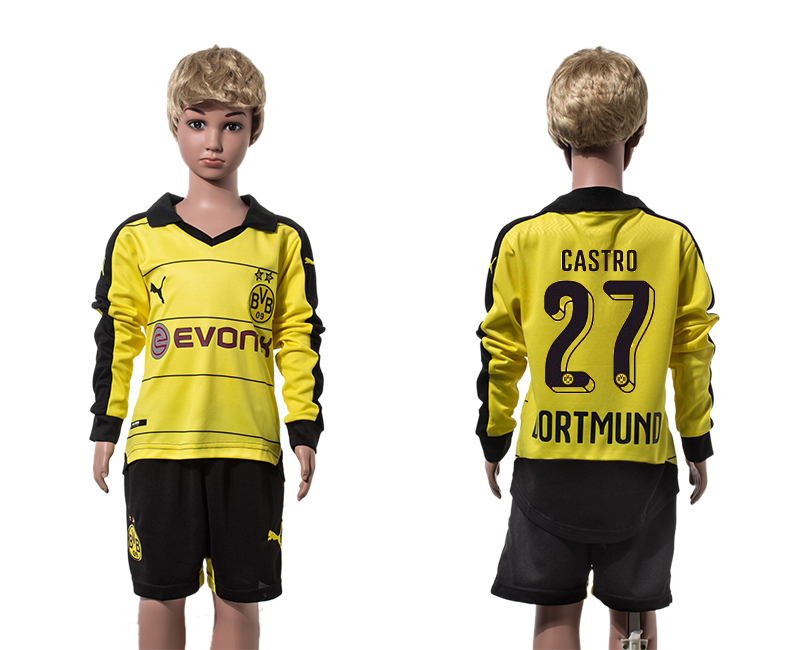 2015-16 Dortmund 27 CASTRO Home Youth Long Sleeve Jersey 2015-16 Dortmund 27 CASTRO Home Youth Long Sleeve Jersey