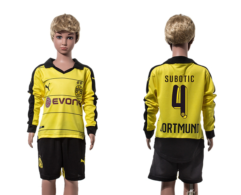 2015-16 Dortmund 4 SUBOTIC Home Youth Long Sleeve Jersey