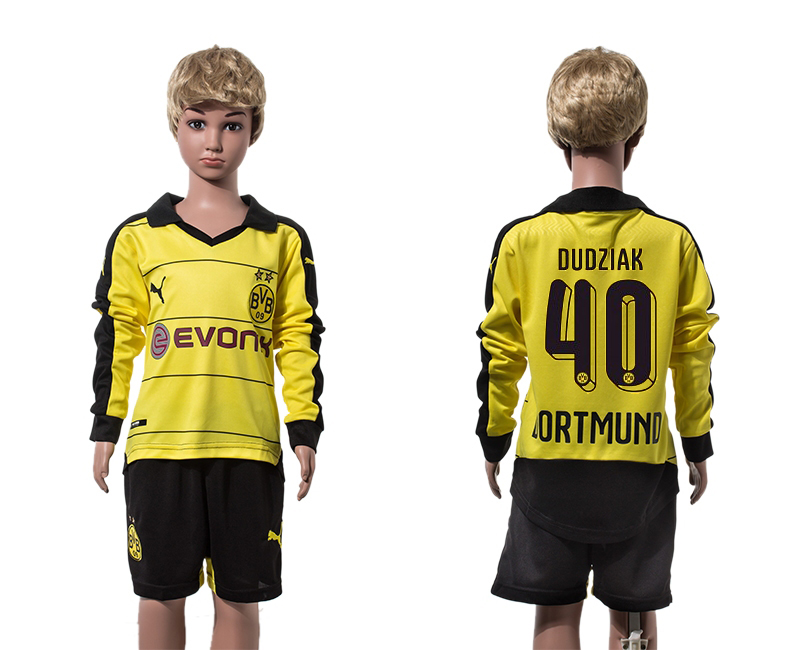 2015-16 Dortmund 40 DUDZIAK Home Youth Long Sleeve Jersey