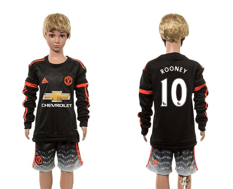 2015-16 Manchester United 10 ROONEY Third Away Youth Long Sleeve Jersey