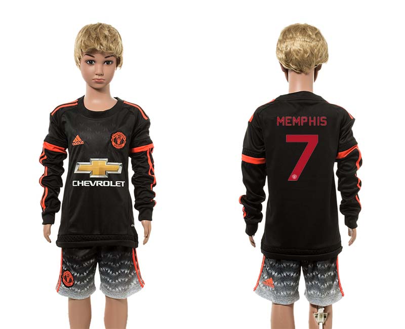 2015-16 Manchester United 7 MEMPHIS Third Away Youth UEFA Champions League Long Sleeve Jersey