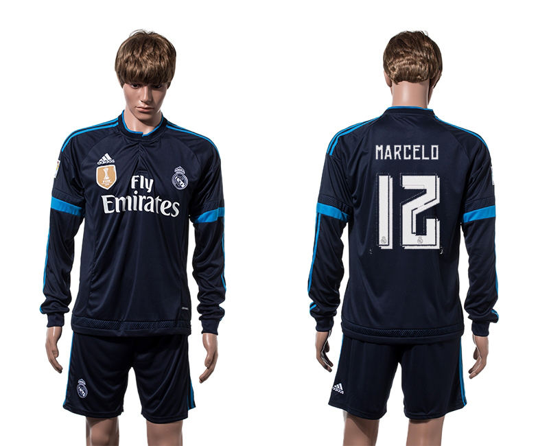 2015-16 Real Madrid 12 MARCELO 2014 FIFA Club World Cup Champions Third Away Long Sleeve Jersey