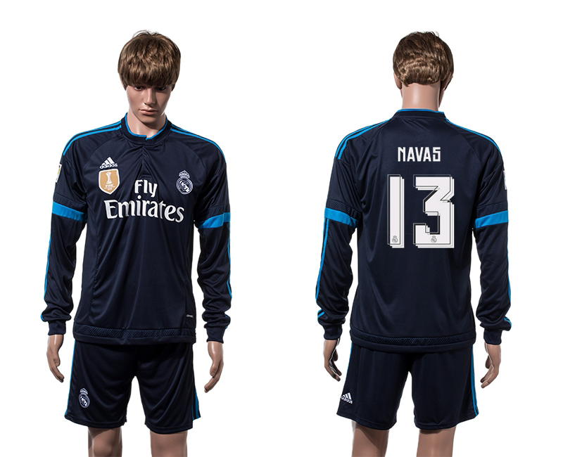 2015-16 Real Madrid 13 NAVAS 2014 FIFA Club World Cup Champions Third Away Long Sleeve Jersey