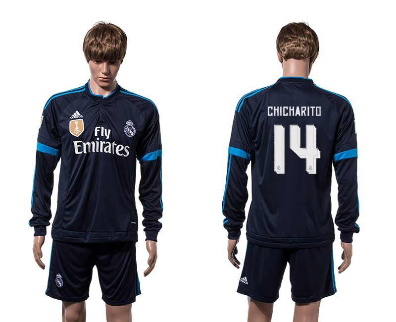 2015-16 Real Madrid 14 CHICHARITO 2014 FIFA Club World Cup Champions Third Away Long Sleeve Jersey