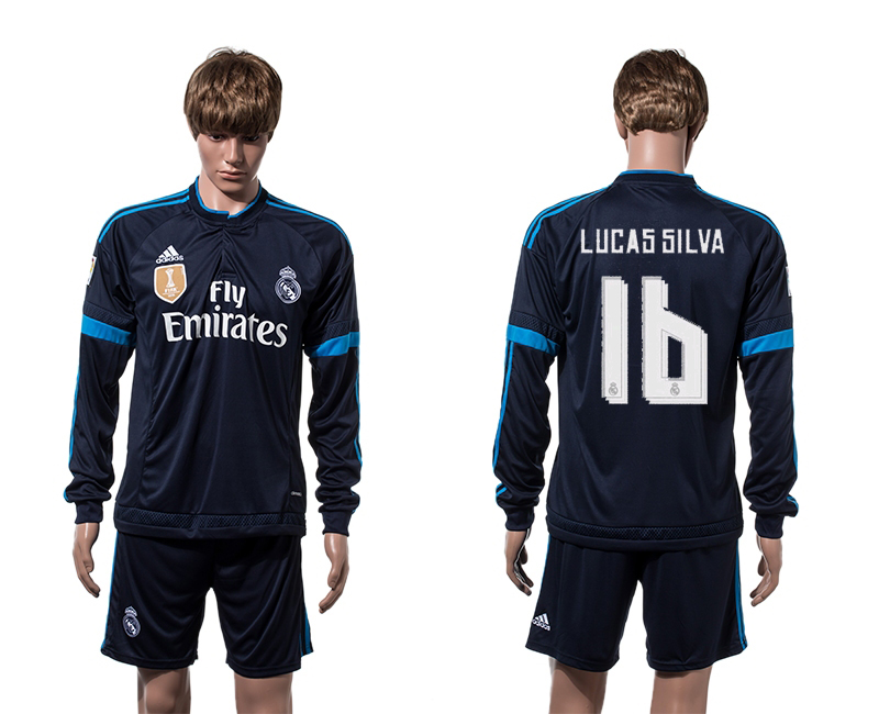 2015-16 Real Madrid 16 LUCAS SILVA 2014 FIFA Club World Cup Champions Third Away Long Sleeve Jersey