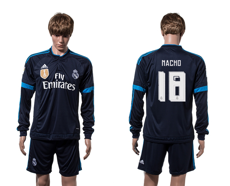 2015-16 Real Madrid 18 NACHO 2014 FIFA Club World Cup Champions Third Away Long Sleeve Jersey