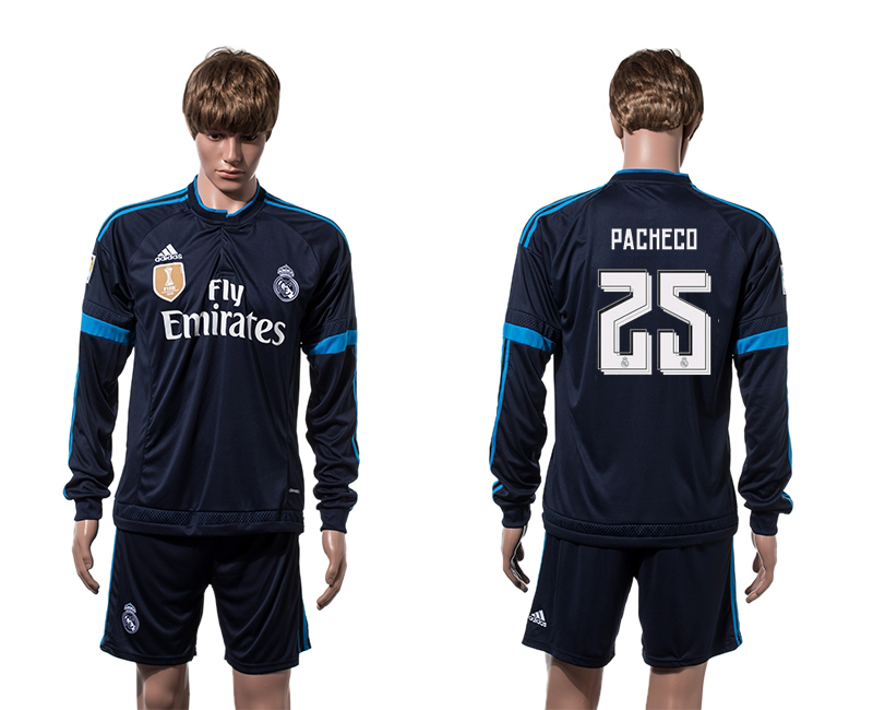 2015-16 Real Madrid 25 PACHECO 2014 FIFA Club World Cup Champions Third Away Long Sleeve Jersey