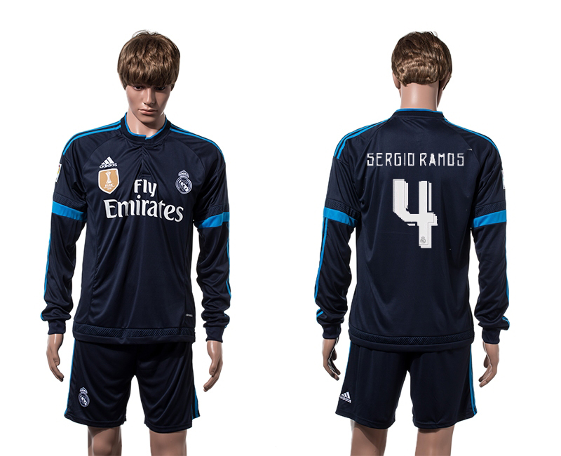 2015-16 Real Madrid 4 SERGIO RAMOS 2014 FIFA Club World Cup Champions Third Away Long Sleeve Jersey