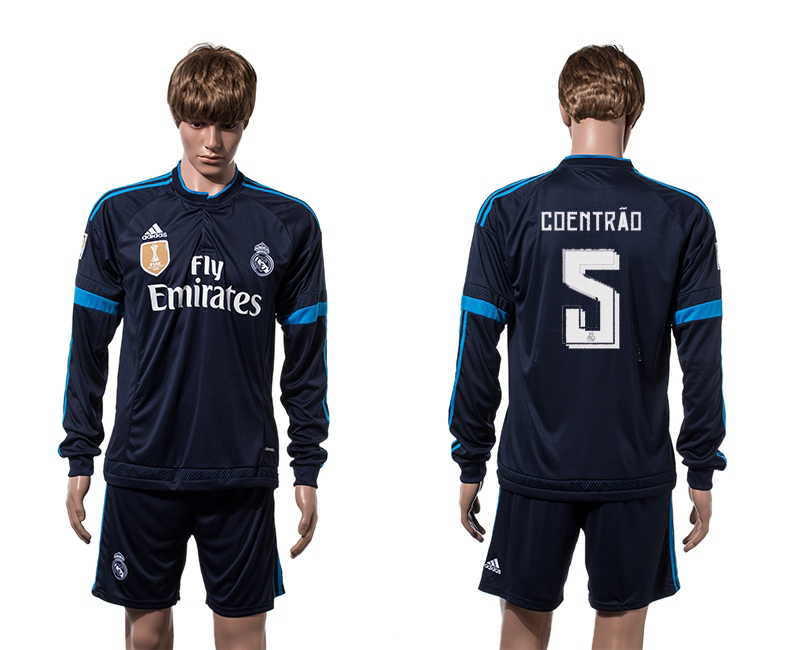 2015-16 Real Madrid 5 COENTRAO 2014 FIFA Club World Cup Champions Third Away Long Sleeve Jersey