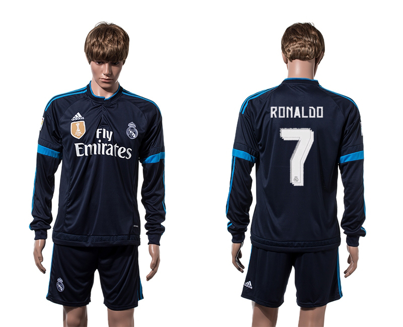 2015-16 Real Madrid 7 RONALDO 2014 FIFA Club World Cup Champions Third Away Long Sleeve Jersey