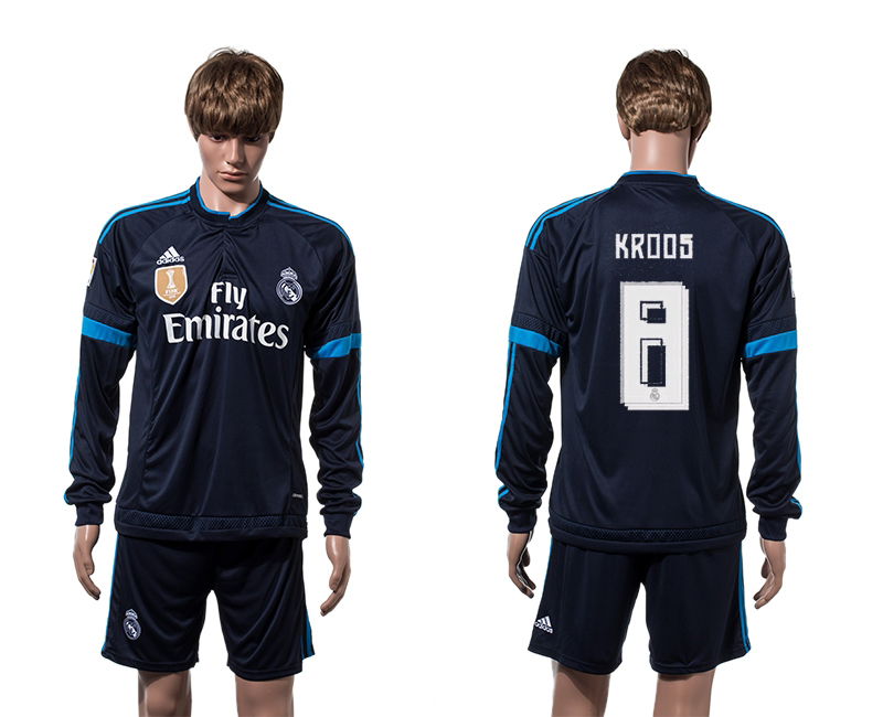 2015-16 Real Madrid 8 KROOS 2014 FIFA Club World Cup Champions Third Away Long Sleeve Jersey