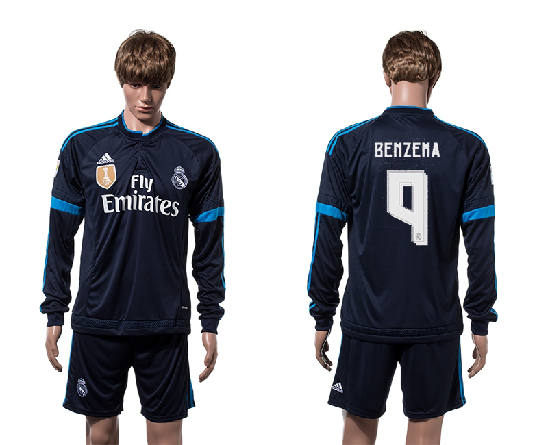 2015-16 Real Madrid 9 BENZEMA 2014 FIFA Club World Cup Champions Third Away Long Sleeve Jersey