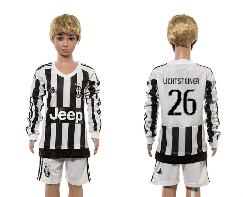 2015-16 Juventus 26 LICHTSTEINER Home Youth Long Sleeve Jersey