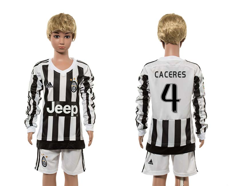 2015-16 Juventus 4 CACERES Home Youth Long Sleeve Jersey